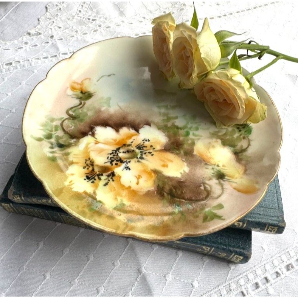 Antique Haviland France Hand Painted Yellow Poppy Cabinet Plate 6” Limoges